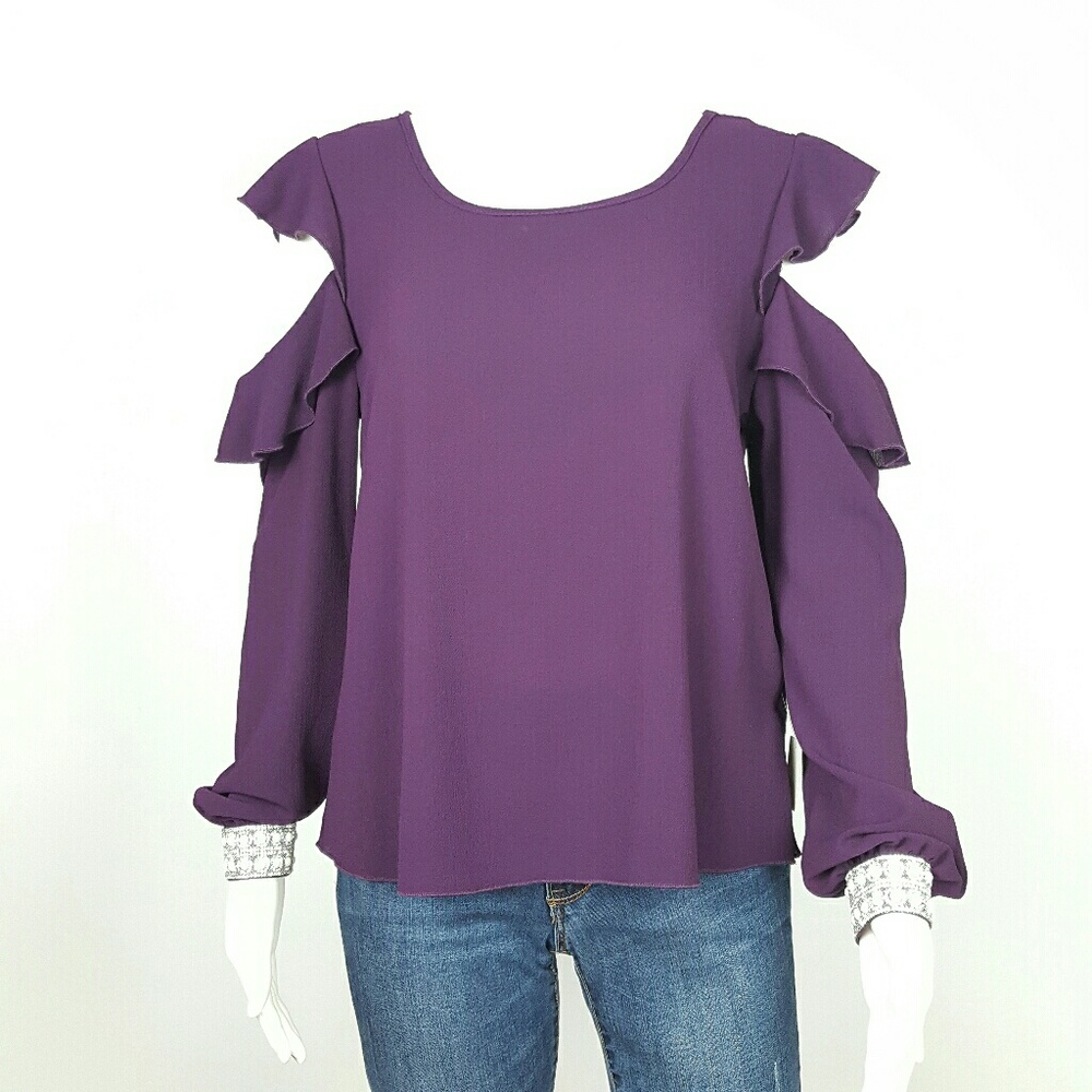 WOMEN'S COLD SHOULDER TOP LSV  PURPLE LARGE